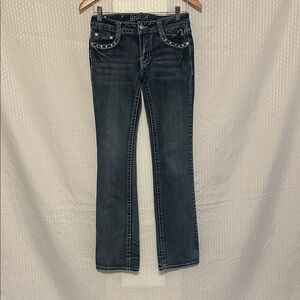 #868 Dark Wash Flare Jeans with Studded Pocket Trim
